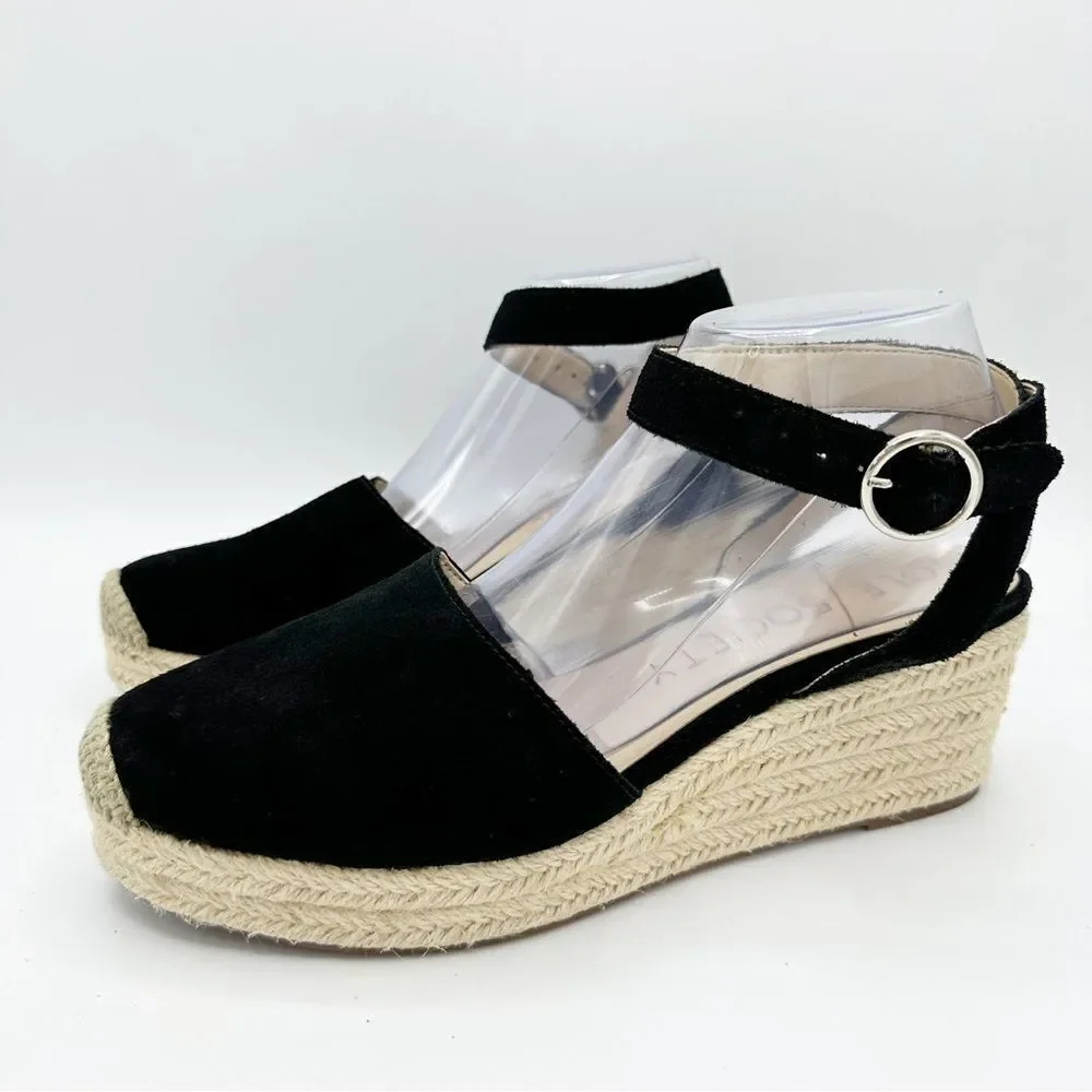 Sole Society Channing‎ Black Suede Ankle Strap Platform Espadrille Sandal 10M